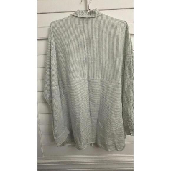 Lafayette 148 New York 100% Linen striped button up blouse size Large - Picture 8 of 9
